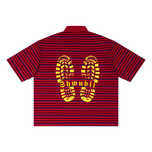 T-shirt polo rayé imprimé Shwubii jaune - rouge/bleu