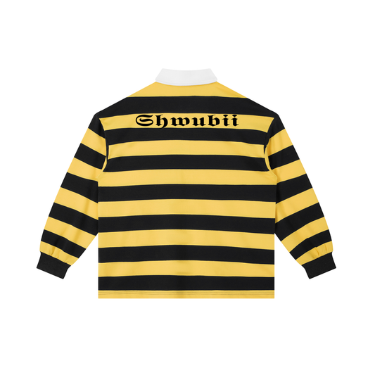 Polo à rayure imprimé S et Shwubii logo - bleu navy/jaune