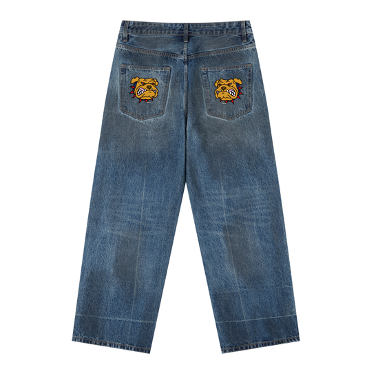 Jeans denim vintage imprimé Shwubii bulldogs