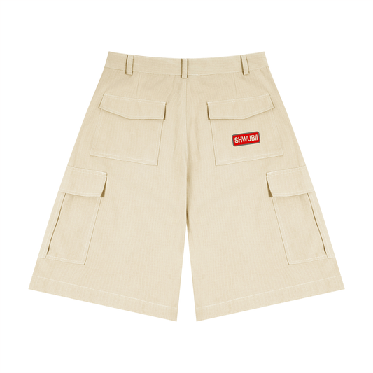 Shorts cargo imprimé Shwubii et red rectangle - crème/kaki/brown