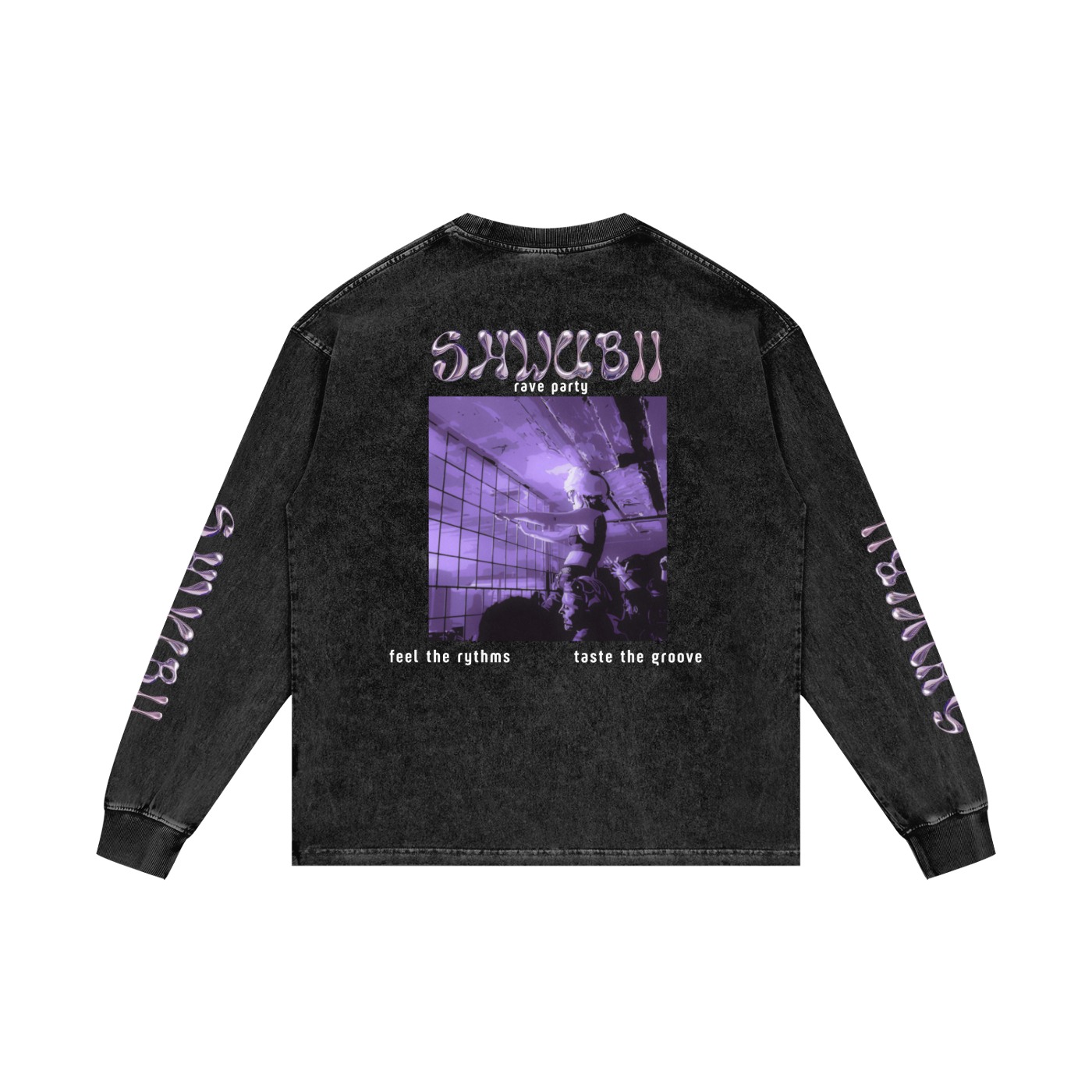 T-shirt manches longues oversized, imprimé Shwubii rave party