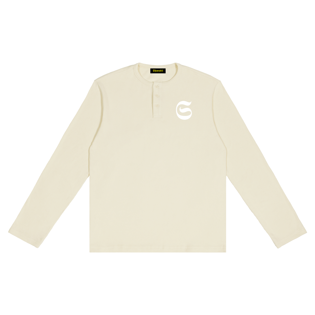 T-shirt manches longues Henley imprimé S logo - beige/gris