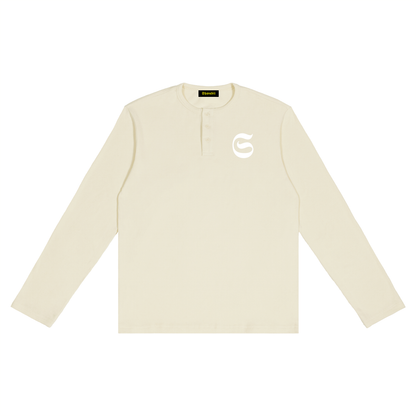 T-shirt manches longues Henley imprimé S logo - beige/gris