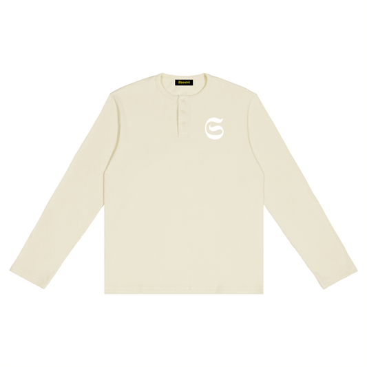 T-shirt manches longues Henley imprimé S logo - beige/gris