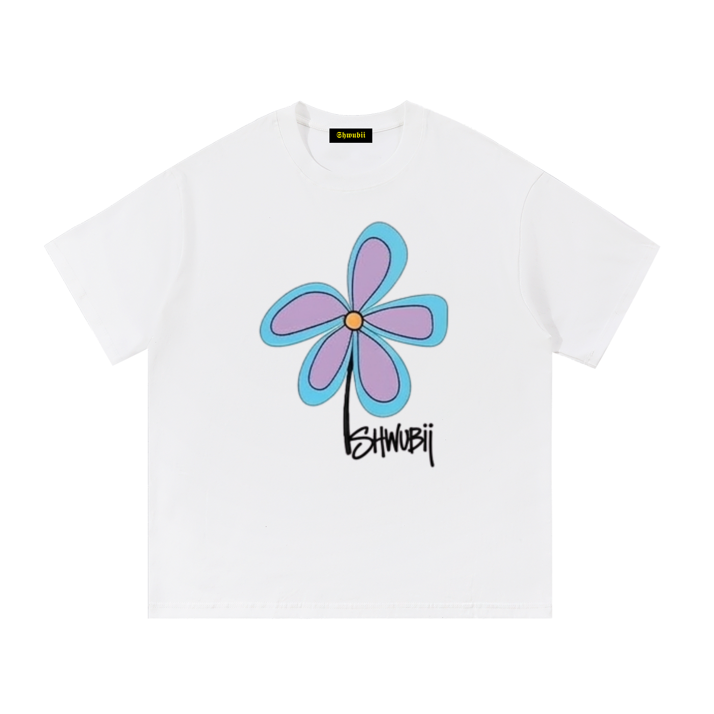 T-shirt imprimé Shwubii flower bleu - blanc