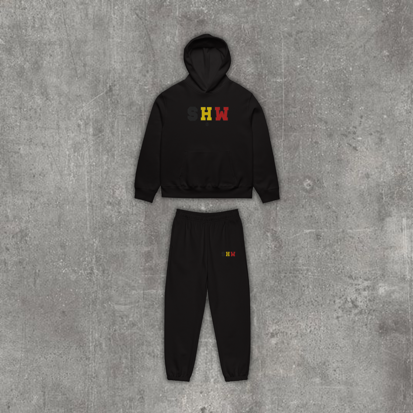 Ensemble jogging & hoodie brodé SHW flag Belgique - noir