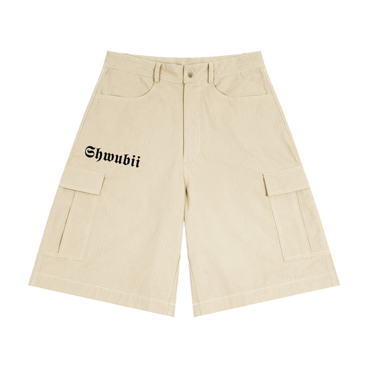 Shorts cargo imprimé Shwubii et red rectangle - crème/kaki/brown