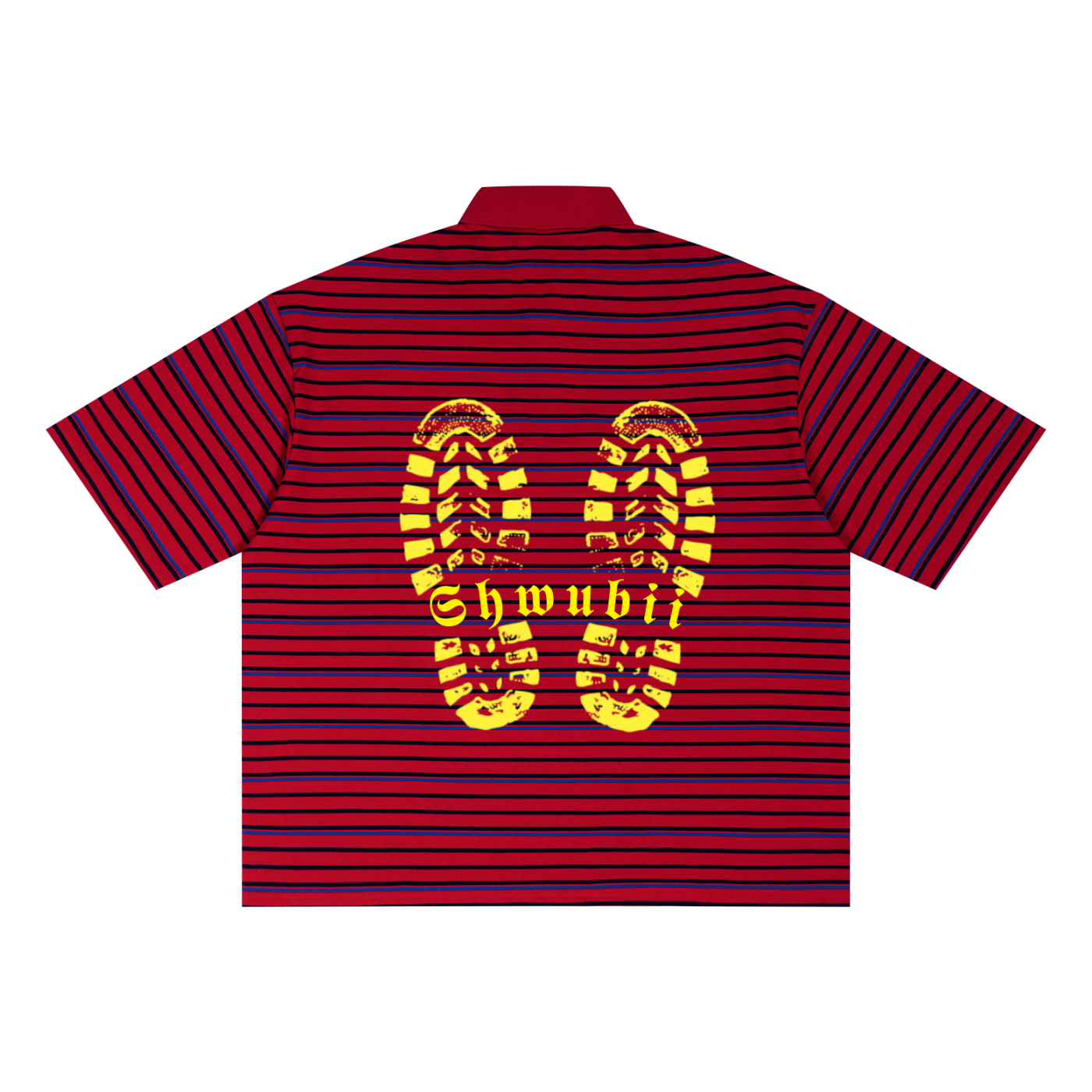 T-shirt polo rayé imprimé Shwubii jaune - rouge/bleu
