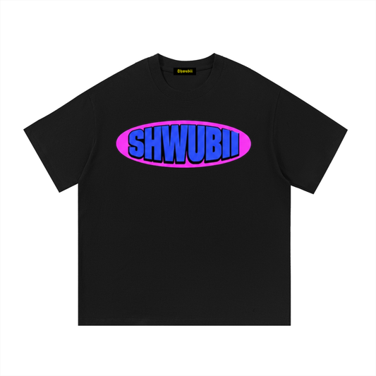 T-Shirt imprimé Shwubii ovale rose et bleu - noir