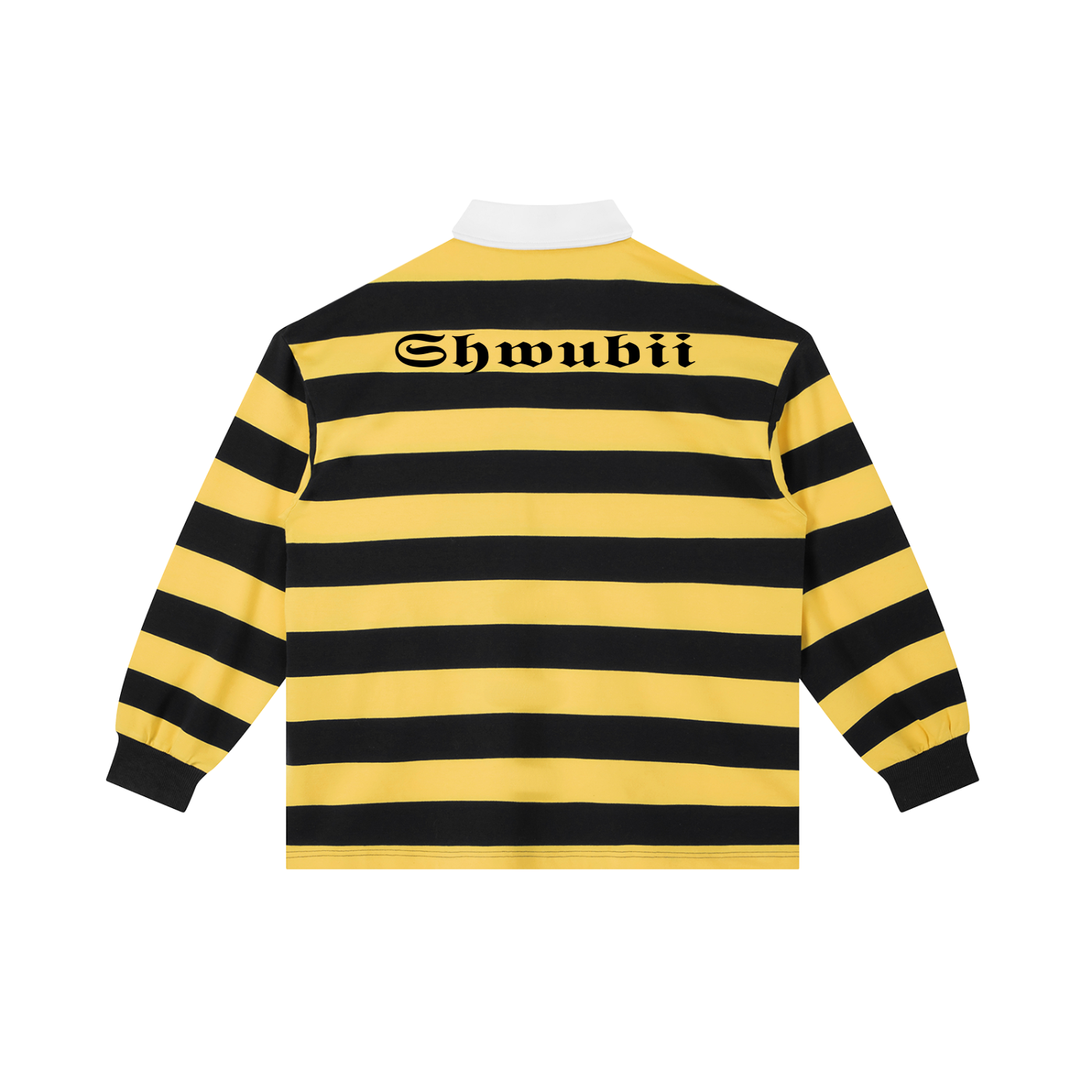 Polo à rayure imprimé S et Shwubii logo - bleu navy/jaune