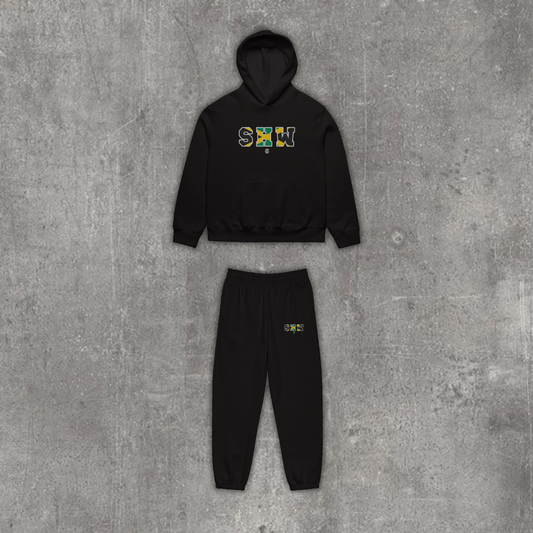 Ensemble jogging & hoodie brodé SHW flag Jamaïque - noir