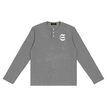 T-shirt manches longues Henley imprimé S logo - beige/gris