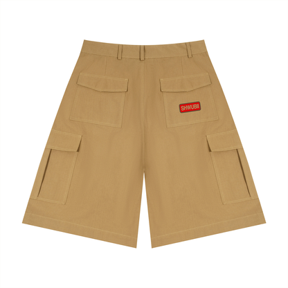 Shorts cargo imprimé Shwubii et red rectangle - crème/kaki/brown