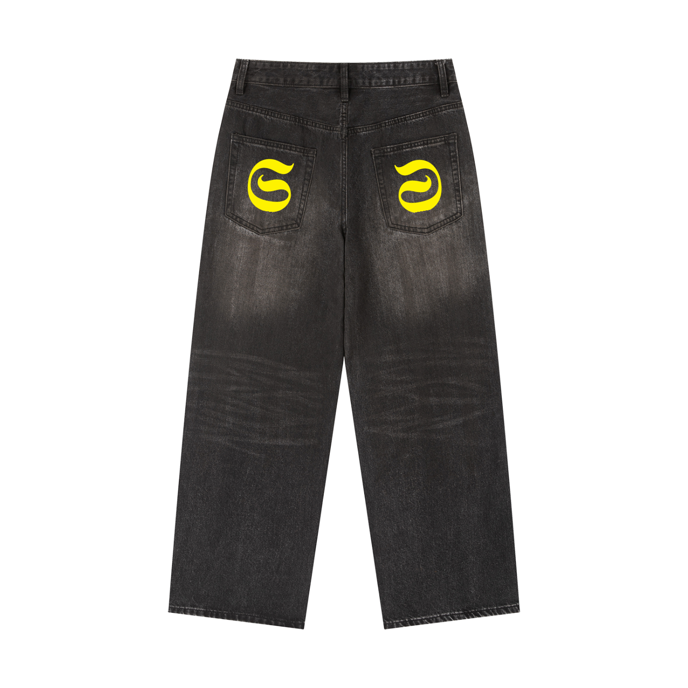 Denis jeans baggy imprimé Shwubii logo jaune - noir