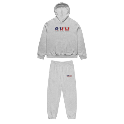 Ensemble jogging & hoodie brodé SHW flag USA - gris