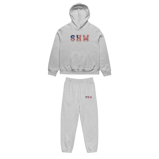 Ensemble jogging & hoodie brodé SHW flag USA - gris
