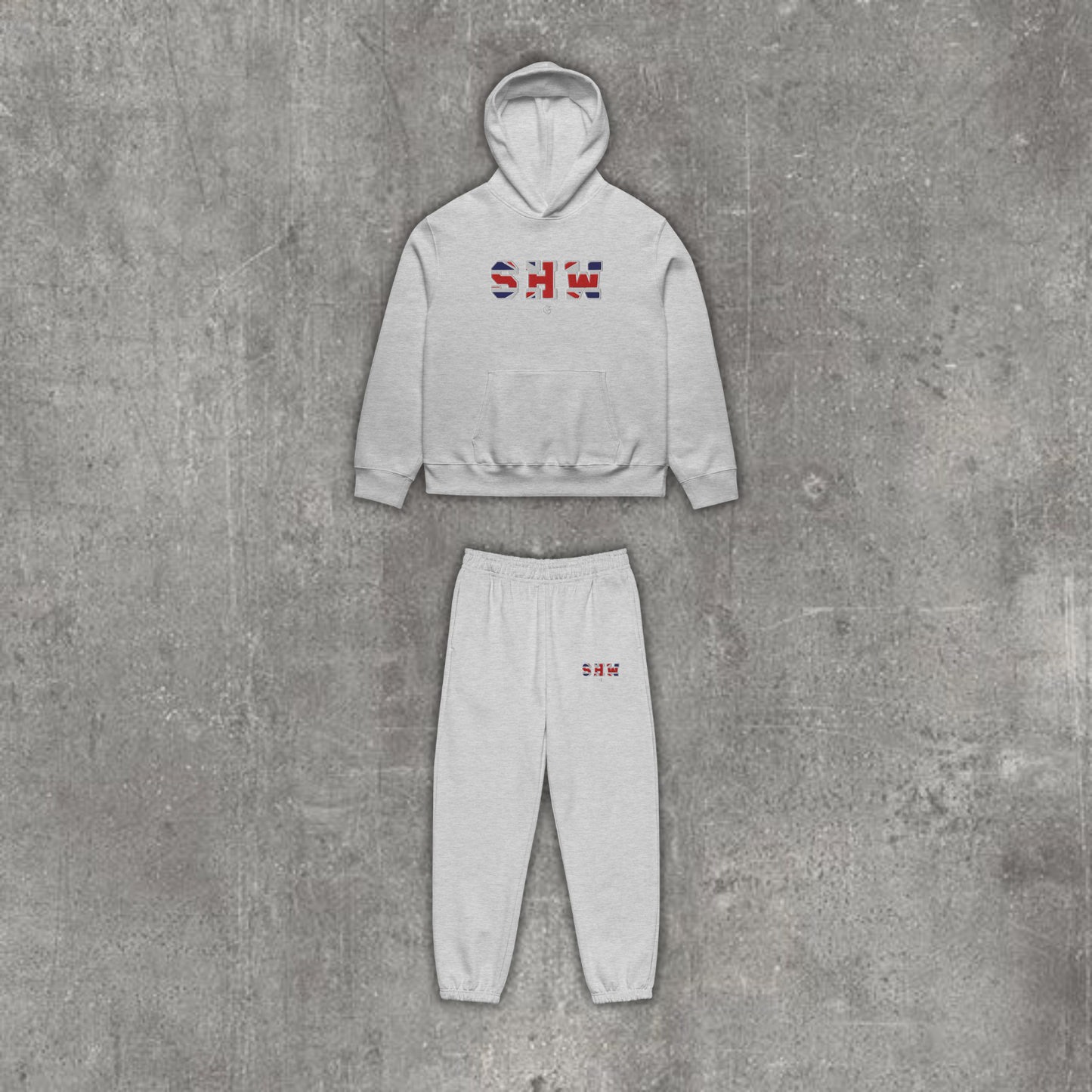 Ensemble jogging & hoodie brodé SHW flag UK - gris