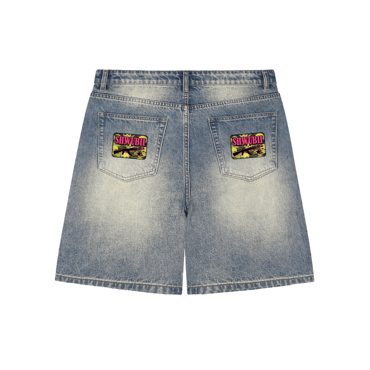 Short jeans baggy imprimé Shwubii pink et shwubii gun