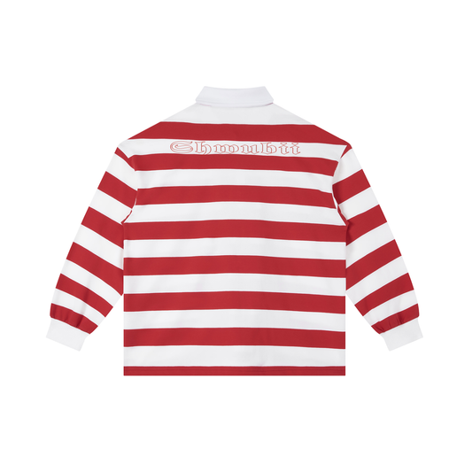 Polo à rayure imprimé S et Shwubii - rouge/blanc
