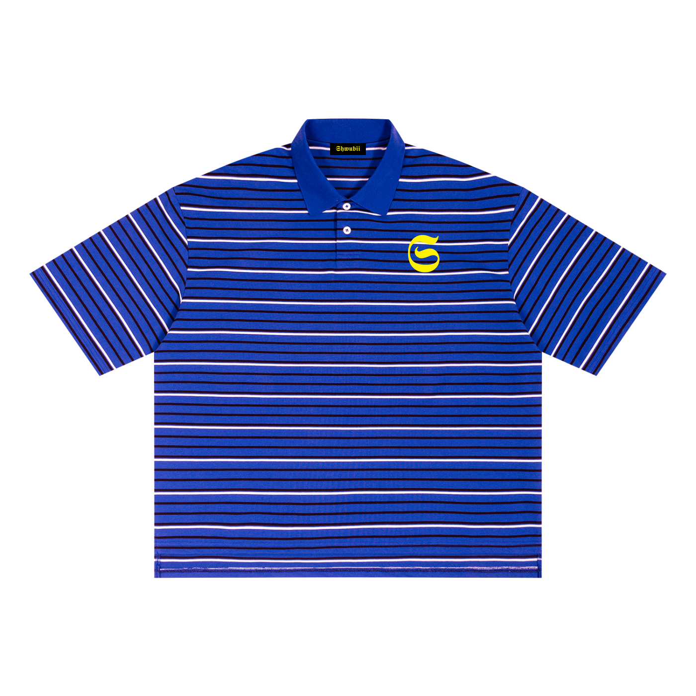 T-shirt polo rayé imprimé Shwubii jaune - rouge/bleu