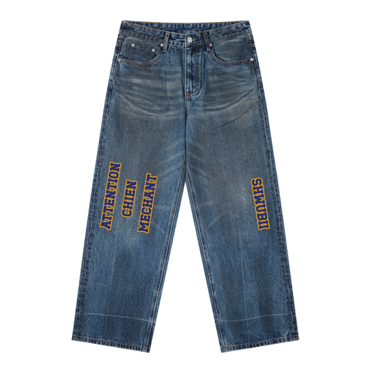 Jeans denim vintage imprimé Shwubii bulldogs