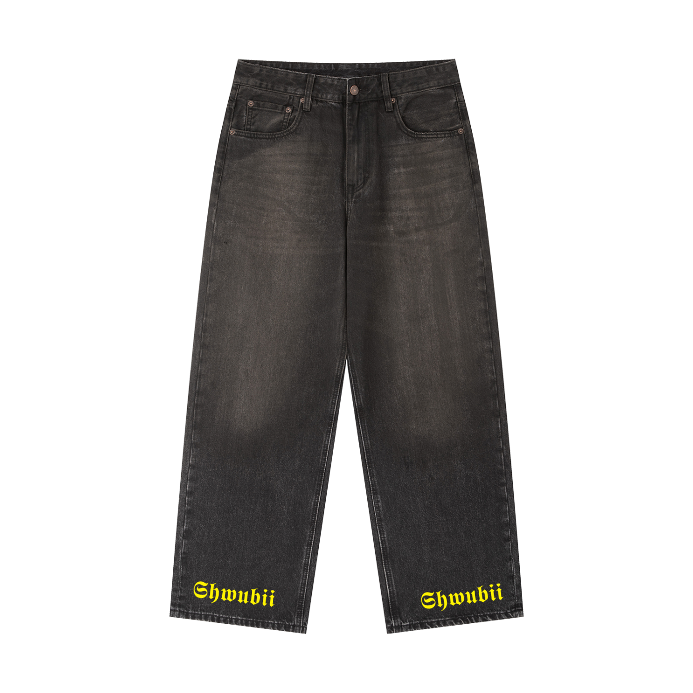 Denis jeans baggy imprimé Shwubii logo jaune - noir