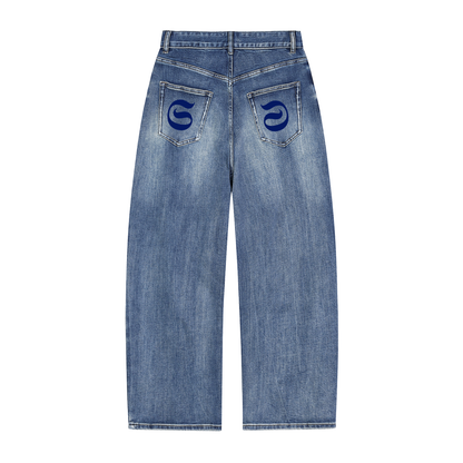 Jeans denim imprimé S logo bleu