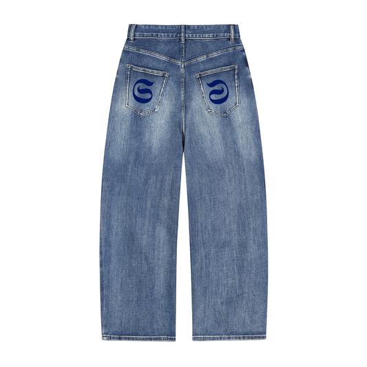 Jeans denim imprimé S logo bleu