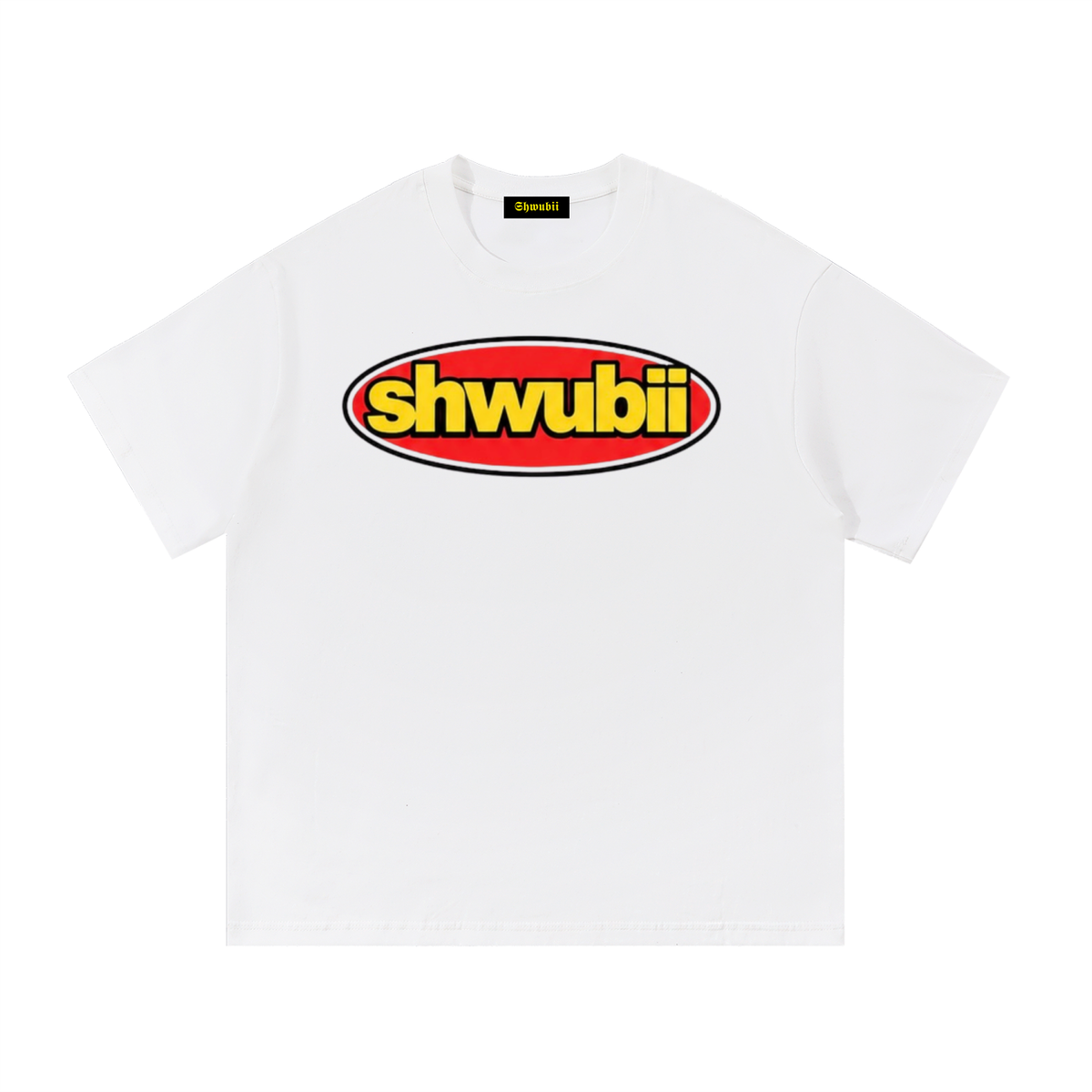 T-Shirt imprimé Shwubii ovale rouge et jaune - blanc