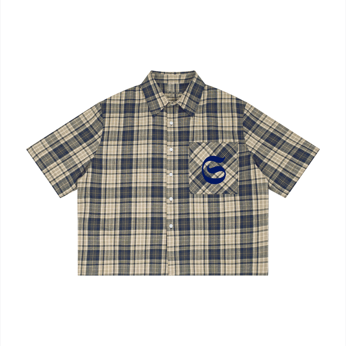Chemise boxy plaid S logo - bleu