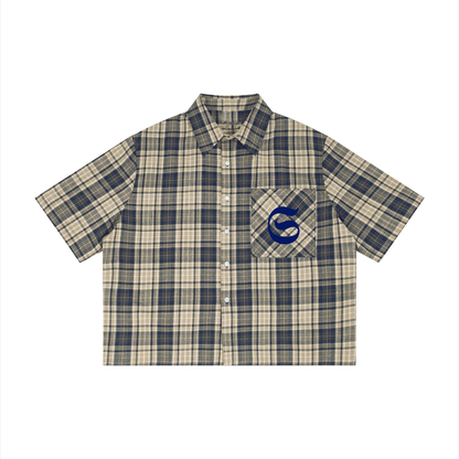 Chemise boxy plaid S logo - bleu