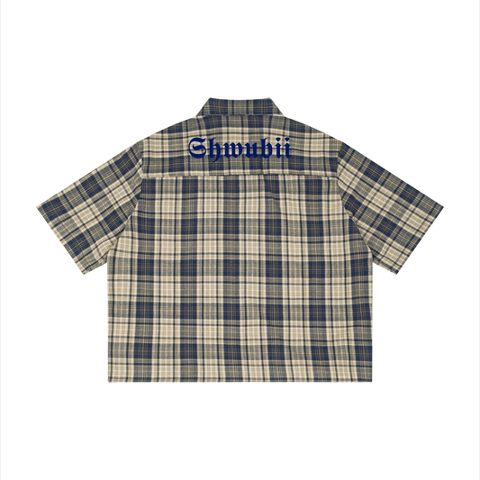 Chemise boxy plaid S logo - bleu
