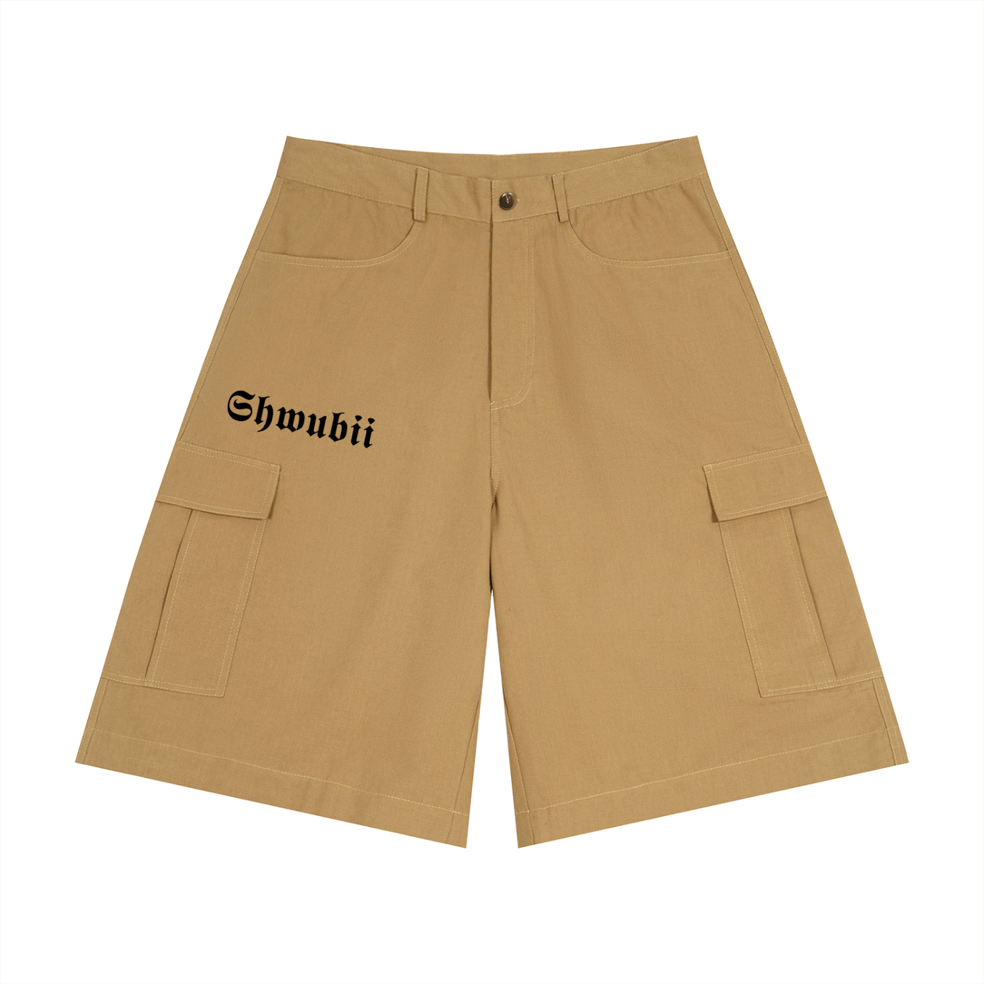 Shorts cargo imprimé Shwubii et red rectangle - crème/kaki/brown