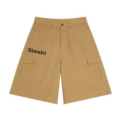 Shorts cargo imprimé Shwubii et red rectangle - crème/kaki/brown