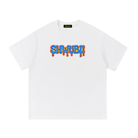 T-Shirt imprimé Shwubii fade orange blue - blanc