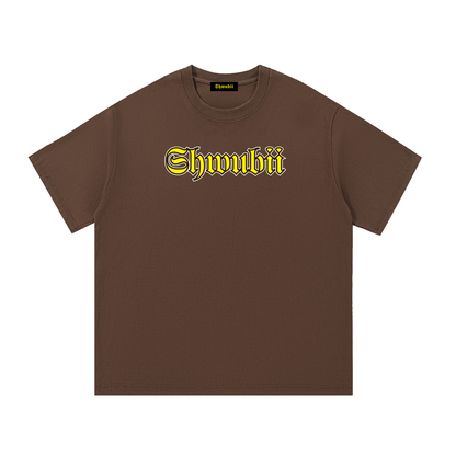 T-Shirt imprimé Shwubii jaune et blanc - marron