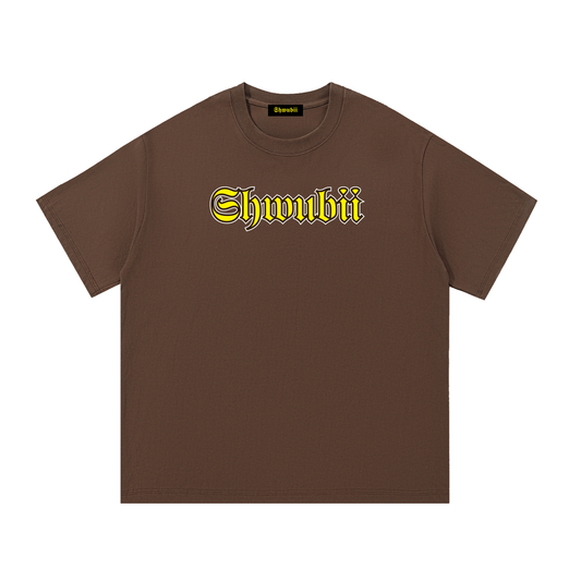 T-Shirt imprimé Shwubii jaune et blanc - marron