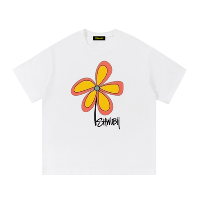 T-shirt imprimé Shwubii flower orange - blanc