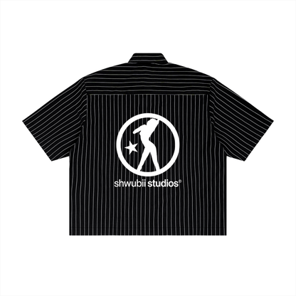 Chemise boxy oversized stripes imprime Shwubii studios - noir/blanc