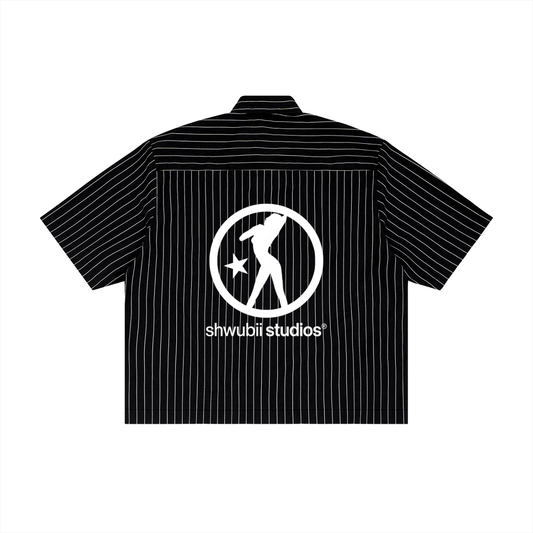 Chemise boxy oversized stripes imprime Shwubii studios - noir/blanc