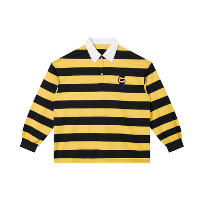 Polo à rayure imprimé S et Shwubii logo - bleu navy/jaune