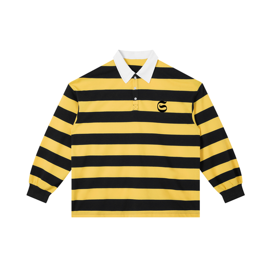 Polo à rayure imprimé S et Shwubii logo - bleu navy/jaune