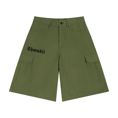 Shorts cargo imprimé Shwubii et red rectangle - crème/kaki/brown