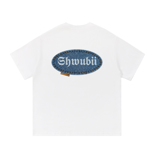 T-Shirt imprimé Shwubii jeans patch - blanc