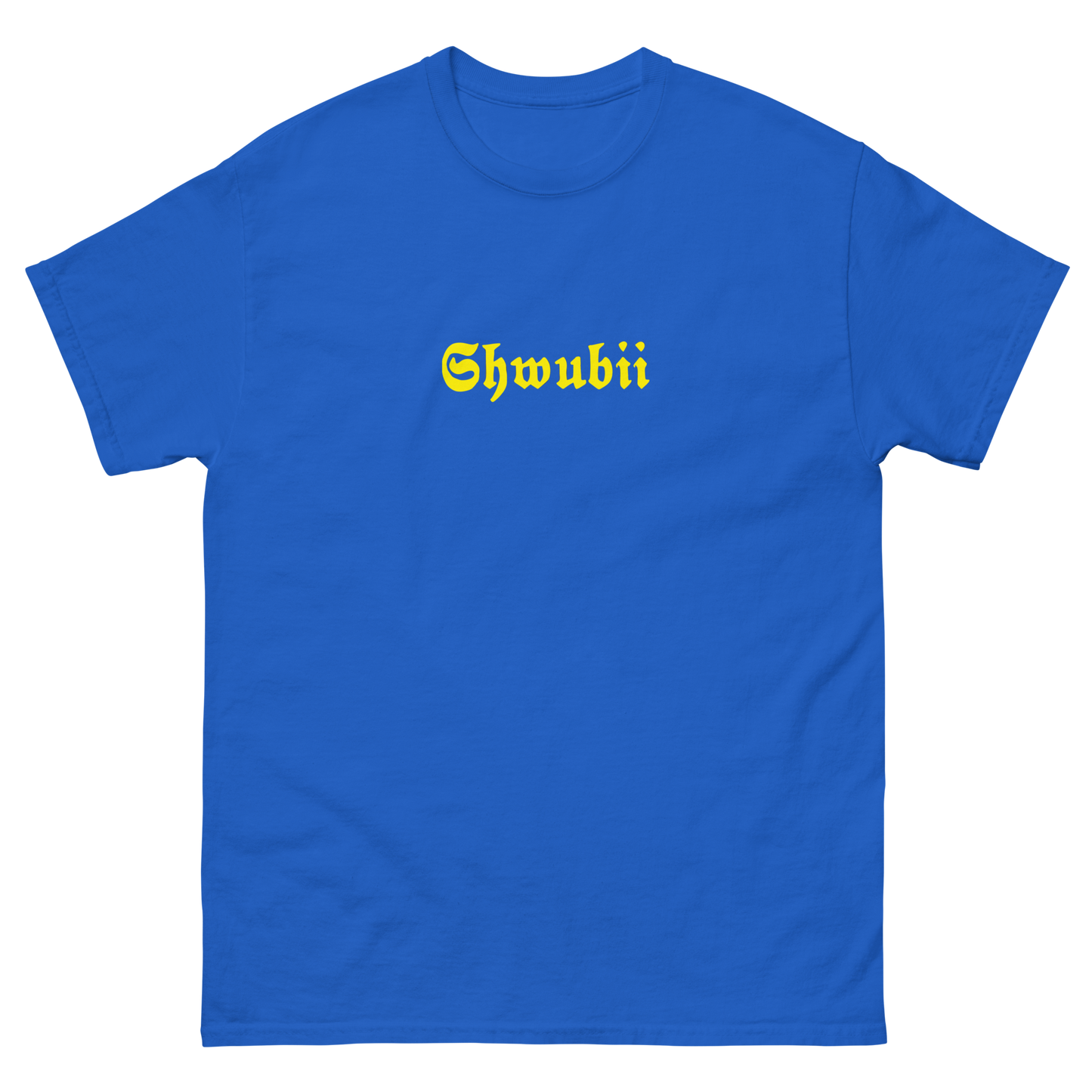 t-shirt Shwubii broderie jaune - bleu royale 