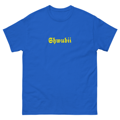 t-shirt Shwubii broderie jaune - bleu royale 